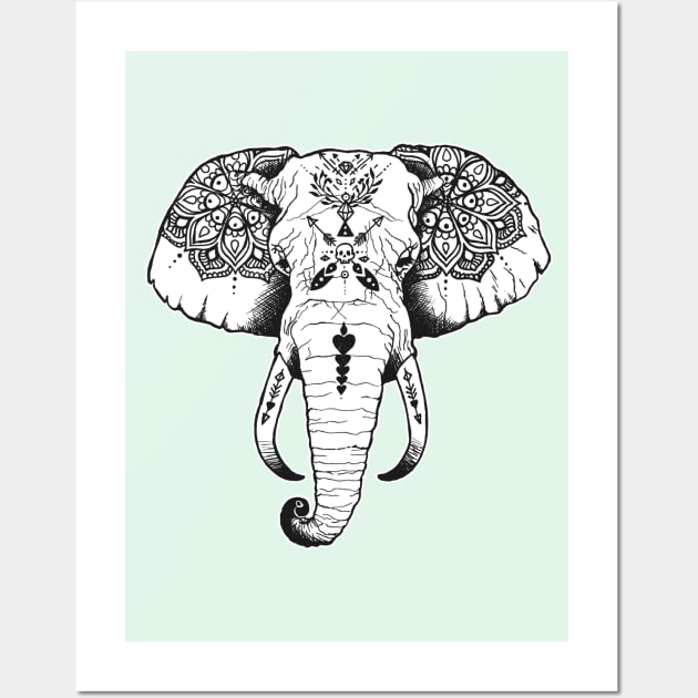 Elephant Tattooed Wall Art by PaperTigress